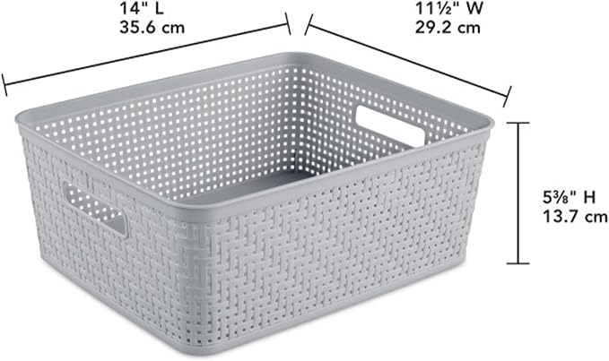 Sterilite 6-Pack Short Basket, Woven Plastic Storage Baskets for Organization, Cement - Organizing Bin Containers with Handles for Bedroom, Bathroom, Dorm, and Closet - Image 3
