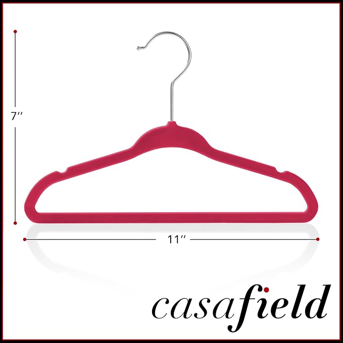 Casafield 50 Velvet Baby Hangers - 11" Size for Infant & Toddler Clothes - Pink - Image 5