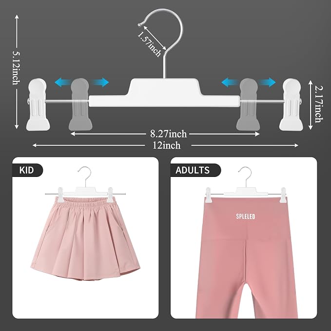 HUADYMEET 12 Inch Heavy Duty Pants Skirt Hangers with Clips,White,10 Pack | Plastic,Space Saving,Adjustable,Non Slip,Hanger for Jeans Shorts Clothes Slacks Trousers,For Adult Men Women Children - Image 5