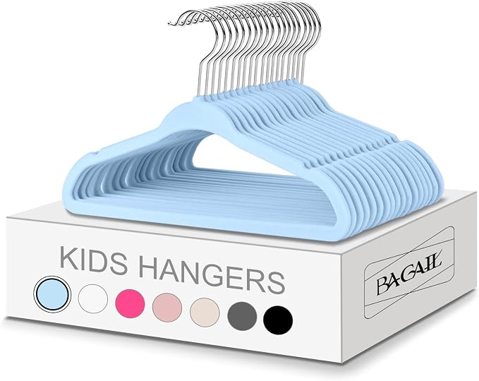 BAGAIL 50 Pack Kids Velvet Hangers 14” Inch Children's Clothes Hangers Non-Slip Baby Hangers for Infant/Toddler (Babyblue) by BAGAIL