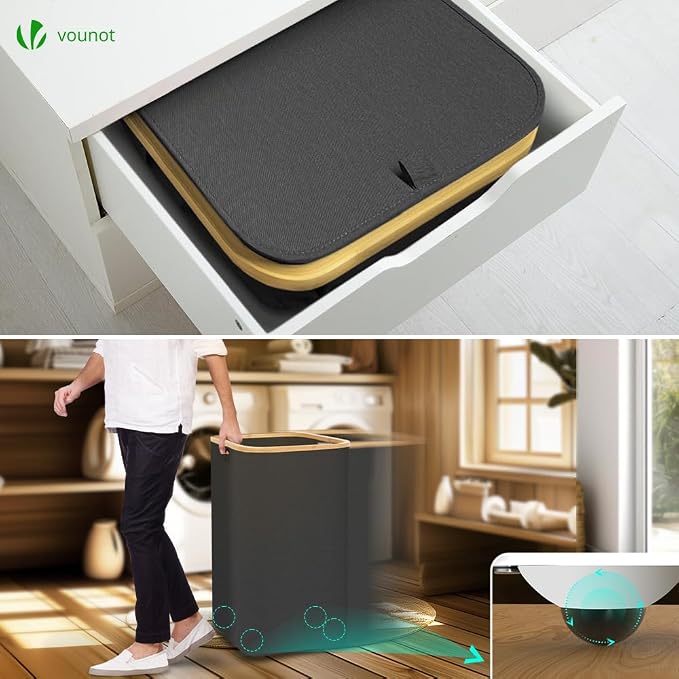 VOUNOT Foldable Laundry Basket 100L with Lid Handles, Collapsible Linen Basket with Inner Laundry Bags Freestanding Laundry Hamper Bin for Bedroom, Bathroom, Gray - Image 7