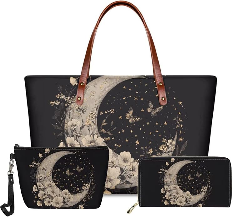 GIFTPUZZ Women Top Handle Bags Handbags with Zipper Leather Wallet Cash Card Phone Holder and Makeup Bag Set 3pcs by GIFTPUZZ
