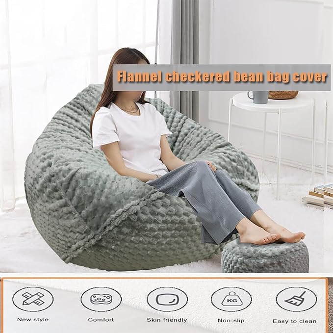 Soft Bean Bag Chair Cover No Filler Sofa Cover Storage Washable Bean Bag Cover Organizing Children Plush Toys for Living Room Bedroom (Grey, 5 feet-47.3"*47.3"*31.5") - Image 6