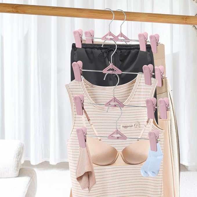 Skirt Hangers 30 Pack – NORTHERN BROTHERS Pink Pant Shorts Plastic Hangers with Clips for Women, Kids – Space Saving, Non Slip, Adjustable, Stackable - Image 7