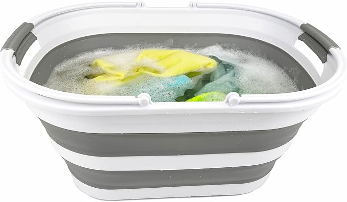 SAMMART 38L (10 Gallons) Collapsible Plastic Laundry Basket - Foldable Storage Container/Organizer - Portable Washing Tub - Space Saving Laundry Hamper (White/Grey (Set of 2)) - Image 5