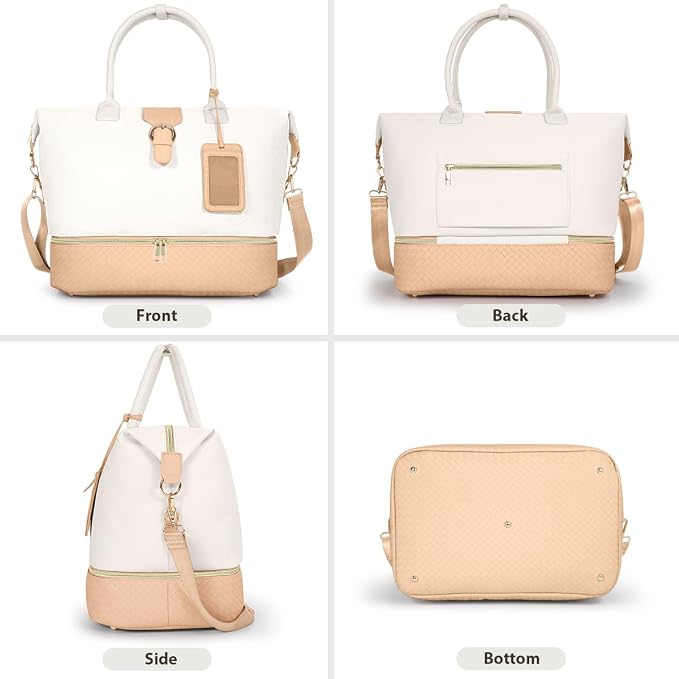Leather Weekender Bags for Women, Travel Duffel Bag PU Overnight Bag Carry On Tote Bag with Shoe Compartment Wet Pocket - Image 7