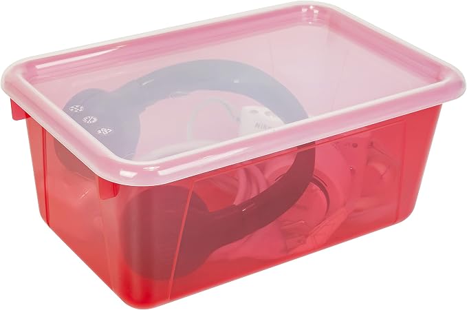 Storex Small Cubby Bins – Plastic Storage Containers for Classroom with Non-Snap Lid, 12.2 x 7.8 x 5.1 inches, Tint Red, 5-Pack (62481A05C) - Image 5