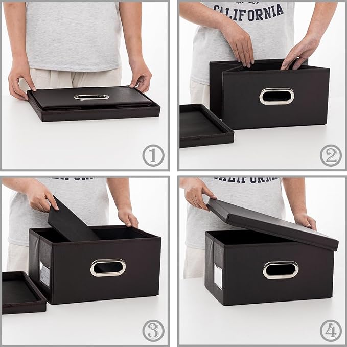 Collapsible Storage Box with Lid [1-Pack] Leather Fabric Foldable Storage Bin Organizer Container Basket Cube with Cover for Home Bedroom Closet Office Nursery Black (13.6x9.6x6.9) - Image 4