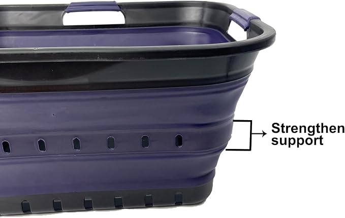 SAMMART 42 (11 Gallons) Collapsible Plastic Laundry Basket, Foldable Pop Up Storage Container/Organizer, Space Saving Hamper, Portable Bin for Dorm Room Bathroom (2, Black/Dark Purple) - Image 8