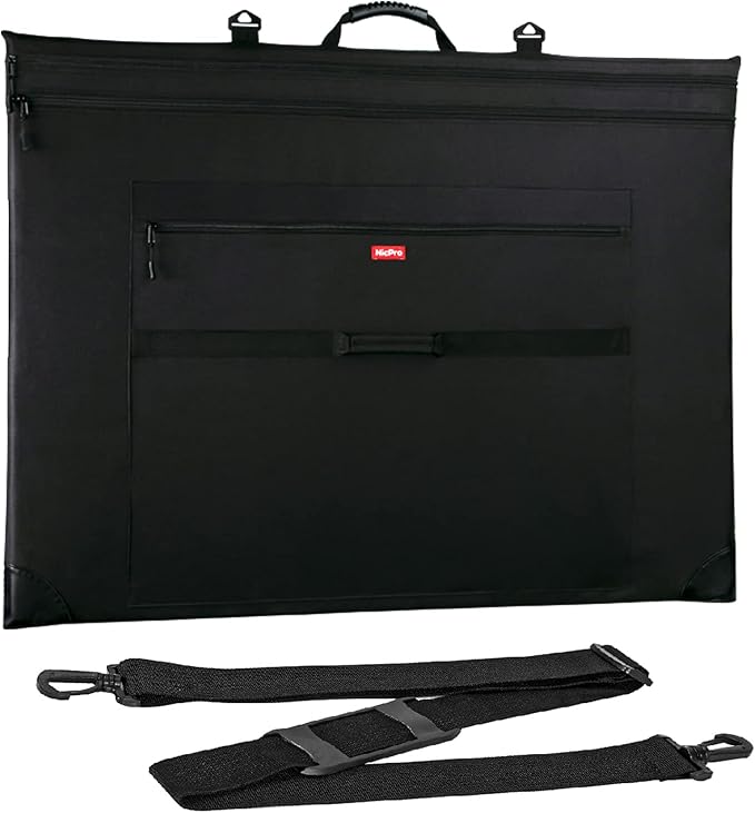 Nicpro Light Weight Art Portfolio Bag, 32x42 Extra Large Art Portfolio Case | with Detachable Shoulder Strap, Leather Corners, Carrying Storage Case for Artwork, Canvas, Poster, Sketching and Drawing by Nicpro