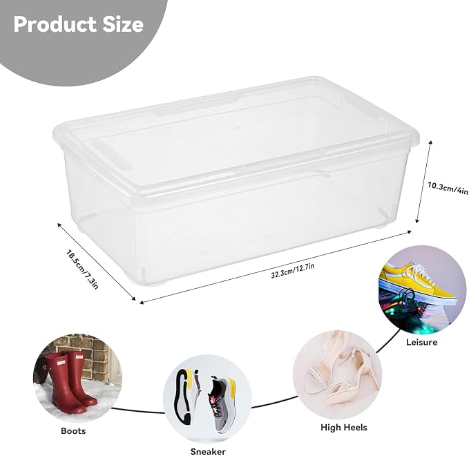 novelinks 8 Pack 6QT Plastic Storage Bins with Lids, Shoe Boxes (Clear) | Clear Shoe Storage Boxes, Shoe Boxes Clear Plastic Stackable, Shoe Bins, Shoe Containers, Craft Organizers and Storage - Image 2