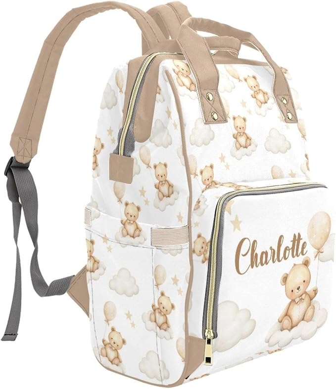 Personalized Cloud with Bear Diaper Bag Backpack with Name – Waterproof Custom Baby Nappy Bag with Large Capacity & Multi Pockets – Shower Gift for Baby for New Parents - Image 3