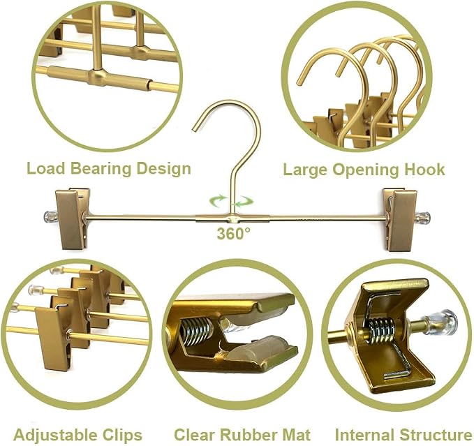 Shorts Hangers 20 Pack Jeans Hangers for Closet 11.8" Gold Aluminium Hangers with 2 Adjustable Clips Pants Hanger Shirt Slim Hangers for Men Women Metal Hangers - Image 4