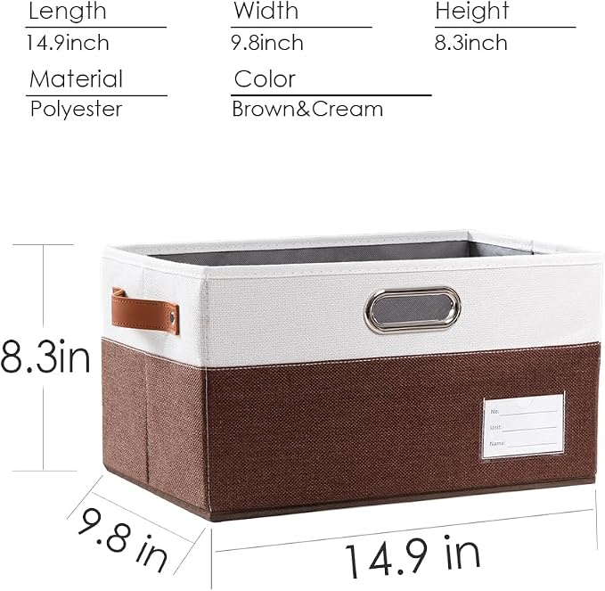 Foldable Storage Bins with Handles [3-Pack] Fabric Collapsible Storage Boxes Baskets Cubes Containers with Handles for Closet Living Room Bedroom (Brown & White 14.9x9.8x8.3'') - Image 4