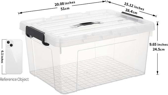 Cetomo Lidded Storage Bin with Handle, Storage Bins with Lid, Organizing Container with Secure Latching Buckles, Stackable and Nestable, Plastic, 40 Quart-6 Pack, Clear - Image 3