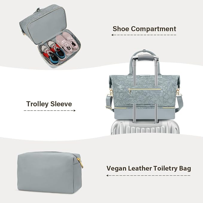 Leather Weekender Bags for Women, Travel Duffel Bag PU Overnight Bag Carry On Tote Bag with Shoe Compartment Wet Pocket - Image 3