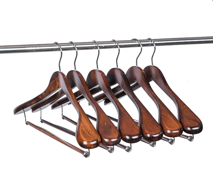 Luxury Wide Shoulder Wooden Hangers 30 Pack, with Locking Bar, Smooth Retro Finish Wood Suit Hanger Coat Hanger for Closet, Holds Upto 20lbs, 360° Swivel Hook, for Jacket, Dress Heavy Clothes Hangers - Image 3
