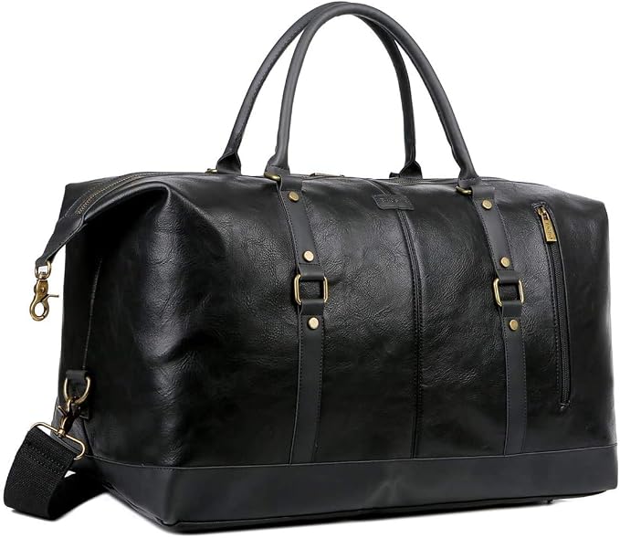 BAOSHA Faux Leather Travel Duffel Tote Bag Overnight Weekender Bag for Men and Women HB-14 (Black) by Baosha