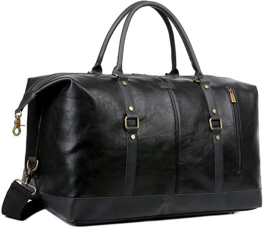 BAOSHA Faux Leather Travel Duffel Tote Bag Overnight Weekender Bag for Men and Women HB-14 (Black) by Baosha