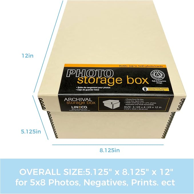 Lineco Archival Photo Card Box, Museum-Quality, 5x8x12 Inch, Tan, 2 Pack | Acid-Free with Removable Lid, Metal-Edge Corner, Bulk Storage and Preservation for Negatives, Prints, Films, Photos, Snapshot - Image 2