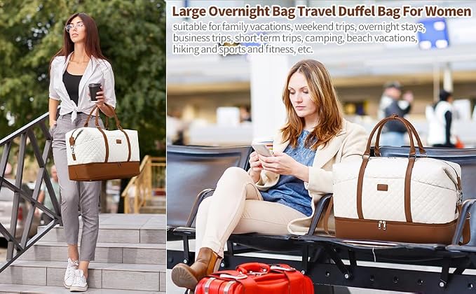 Weekender Bag, Large Travel Duffel Bag for Women, Carry on Overnight Bag with Shoe Compartment and Toiletry Bags - Image 8