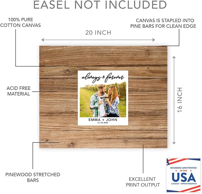 Andaz Press Custom Large Canvas Wedding Guest Book Alternative, 16 x 20 Inches, Always & Forever Rustic Wood Photo Horizontal Personalized Sign Our Canvas Guest Book Signs for Wedding Rustic Theme - Image 2