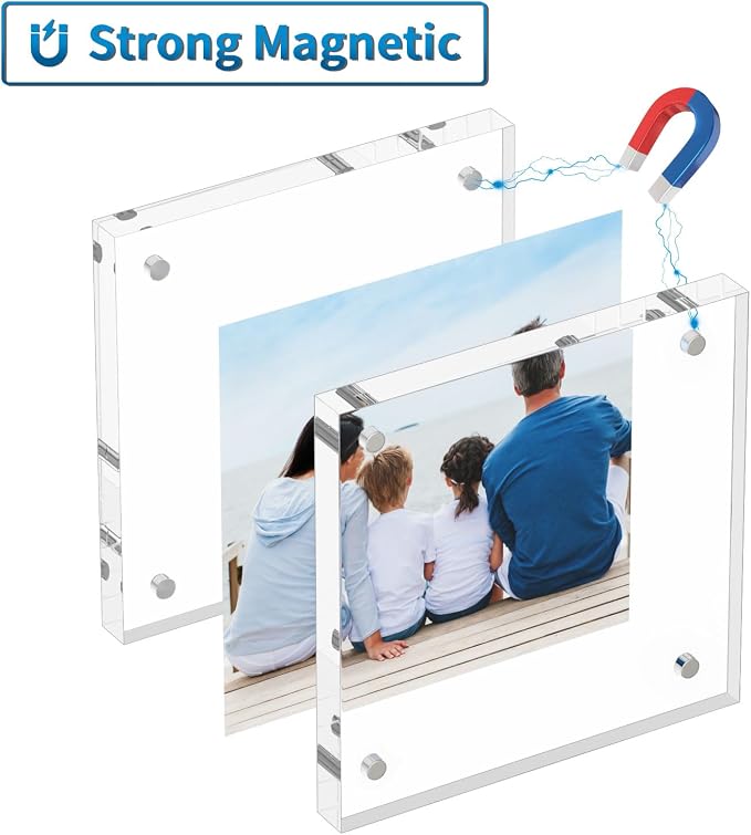 AITEE 4x4 Acrylic Picture Frames 6 Pack, Clear Picture Frames，20% Thicker | Freestanding Double Sided Magnetic Acrylic Lucite Frameless Transparent Square Frame Block Gift for Desktop Display - Image 4