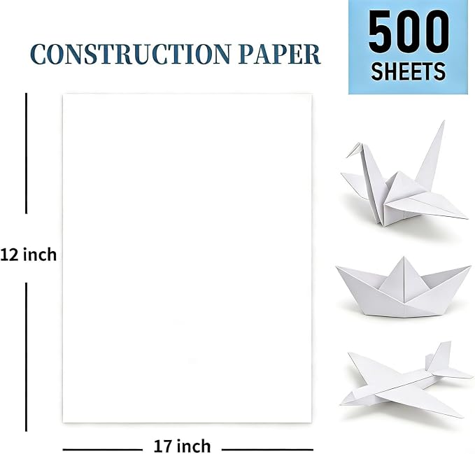 500 Sheets White Construction Paper for Art Craft Drawing 12"x 17", 80gsm Craft Paper Medium Weight for Arts Party Decoration - Image 2