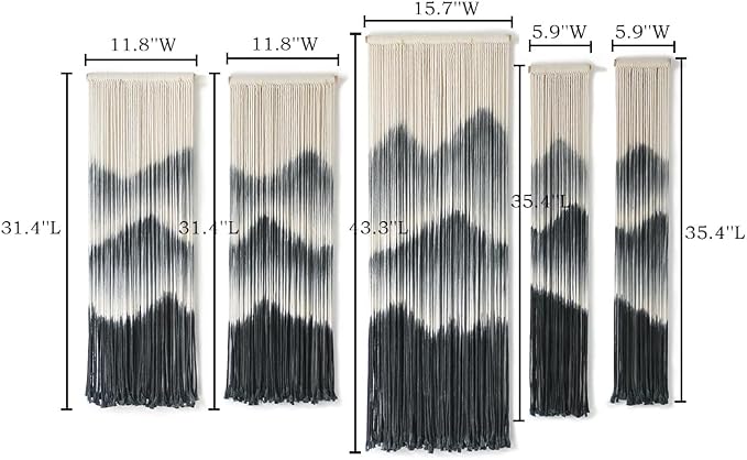 5Pcs Macrame Wall Hanging Dip Dyed Mountain Wall Decor Handmade Yarn Art | Cotton Rope Craft, Handmade Macrame Art, 5 Piece Wall Hanging Set, Ready To Hang, Wedding Decoration, Bedroom Wall Art - Image 5