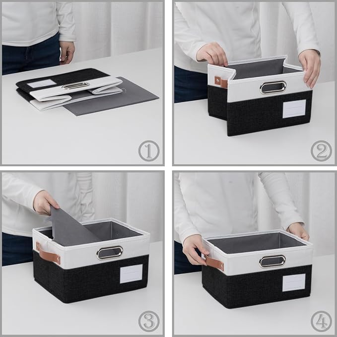 Foldable Storage Bins with Handles [3-Pack] Fabric Collapsible Storage Boxes Baskets Cubes Containers with Handles for Closet Living Room Bedroom (Black & White 11.5x8.5x6.7'') - Image 5