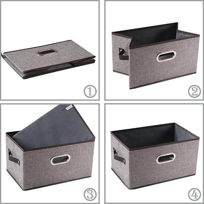 Fodable Storage Baskets for Closet [5-Pack] Decorative Fabric Storage Bins Cubes with Leather/Metal Handles for Shelves Bedroom Living Room Grey (11.5x8.5x6.7 Inch) - Image 7