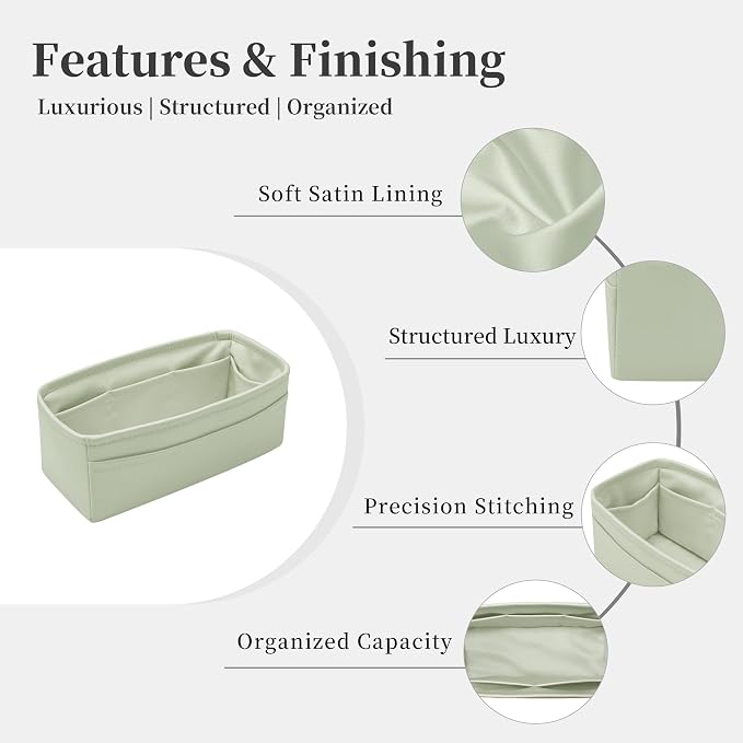 Satin Purse Organizer for Birkin 25, Gris Neve | Sellier Style, Tailored Fit, Multiple Pockets, Lightweight Satin, Ideal for Travel, Shopping, and Daily Use - Image 5