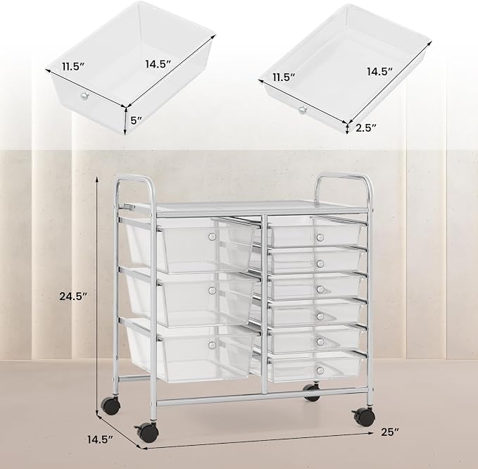 RELAX4LIFE 9 Drawer Rolling Storage Cart - Mobile Drawer Carts for Craft Art Supply Paper Salon, Utility Cart on Wheels for Classroom Teacher School Office, Rolling Cart with Drawers (Clear) - Image 3
