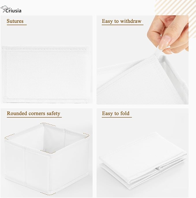 26 Pack Drawer Organizer for Clothes, Foldable Dresser Dividers with 3 Sizes, Fabric Storage Bins – White - Image 6