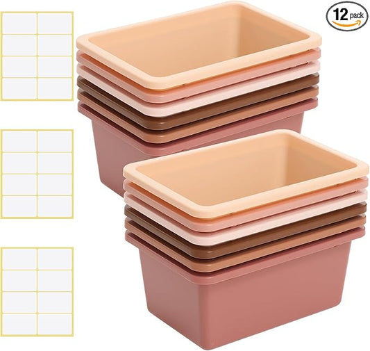 Zonon 12 Pcs Plastic Cubby Storage Bin Back to School Classroom Cubby Organization Storage Container with 1 Pack Self Adhesive Label for Office School Library(Boho Color,11.61 x 7.68 x 4.92) by Zonon