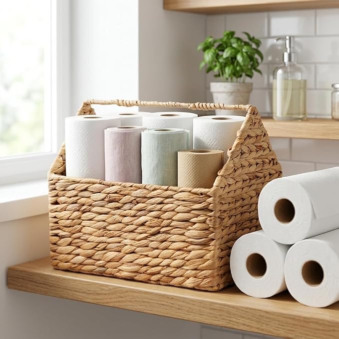 NAYA 13.7" House Water Hyacinth Storage Basket – Shelf Organizer | Handwoven water hyacinth basket design for toys, books and nursery organization. - Image 11