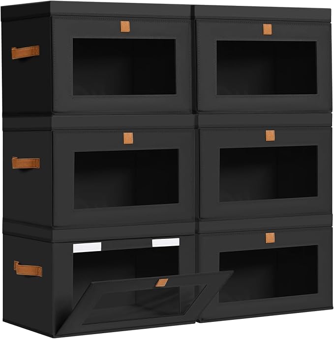 DIMJ Storage Bins with Lids - 6 Pack Large Fabric Closet Organizer with Window & Handles, Collapsible Decorative Storage Boxes for Shelves Under Bed, Books Clothes Blankets Sweaters Organization by DiMJ