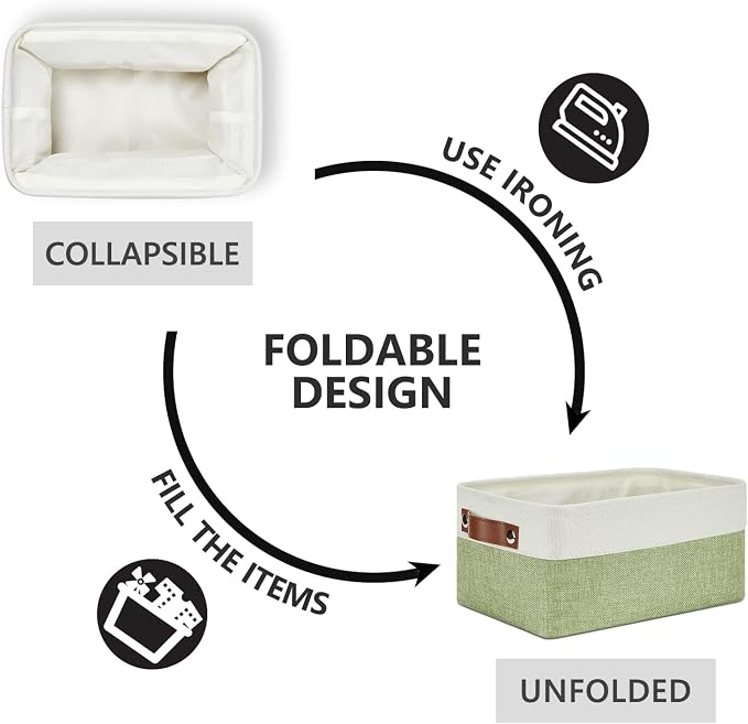 DULLEMELO Storage Baskets for Shelves, Small Fabric Collapsible Rectangular Storage Baskets for Organizing, Closets, Nursery, Home, Office, Empty Gift Baskets (6-Pack, White&Green) - Image 6
