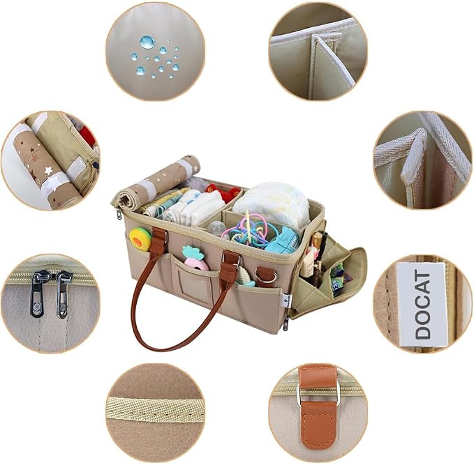 Baby Diaper Bag, Cute Felt Diaper Caddy Organizer with Removable Shoulder Strap, Baby Basket Essentials for All Newborn Baby Products Nursery Basket (Beige) - Image 6