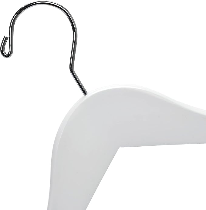 Quality Hangers 80 Pack Kids Hangers 14 Inches - Junior Preteen Youth Wooden Clothes Hanger with Curved Shoulder Swivel Chrome Hook Coated Pant Bar & Nonslip Notches (White, 80) - Image 7