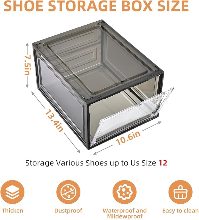 Large Shoe Boxes Clear Plastic Stackable，Drop Front Shoe Box with Clear Door, Shoe Containers For Sneaker Display,Fit up to US Size12 - Image 3