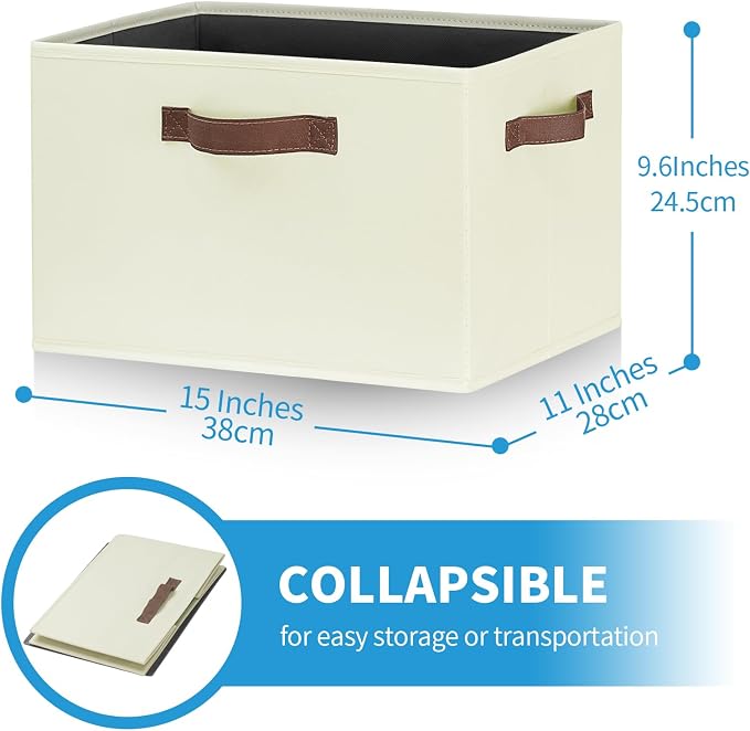 GhvyenntteS Large Fabric Storage Bins with 3 Handles, 15x11x9.6 Inch Storage Baskets for Shelves, Foldable Closet Storage Bins for Shelves, Closet Organizers and Storage Boxes, Beige - Image 2