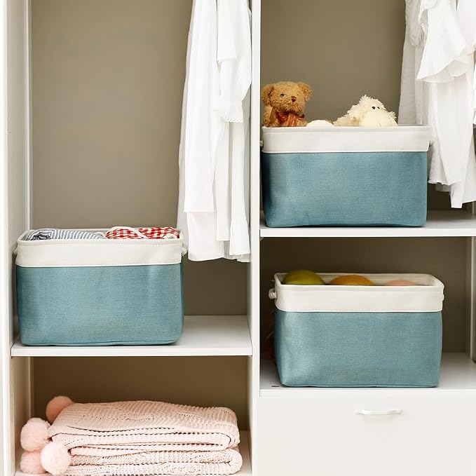 TcaFmac Organization and Storage Basket for Organizing - 16x12x12 inch Large 2 Pack Fabric Storage Cubes, Collapsible Storage Bins for Shelves Box Closet Cloth Home Toy Books Kids (White & Green) - Image 2