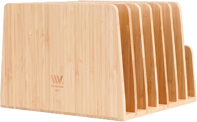 MobileVision Bamboo Desktop File Folder Organizer and Paper Tray, 7 Slots - Image 3