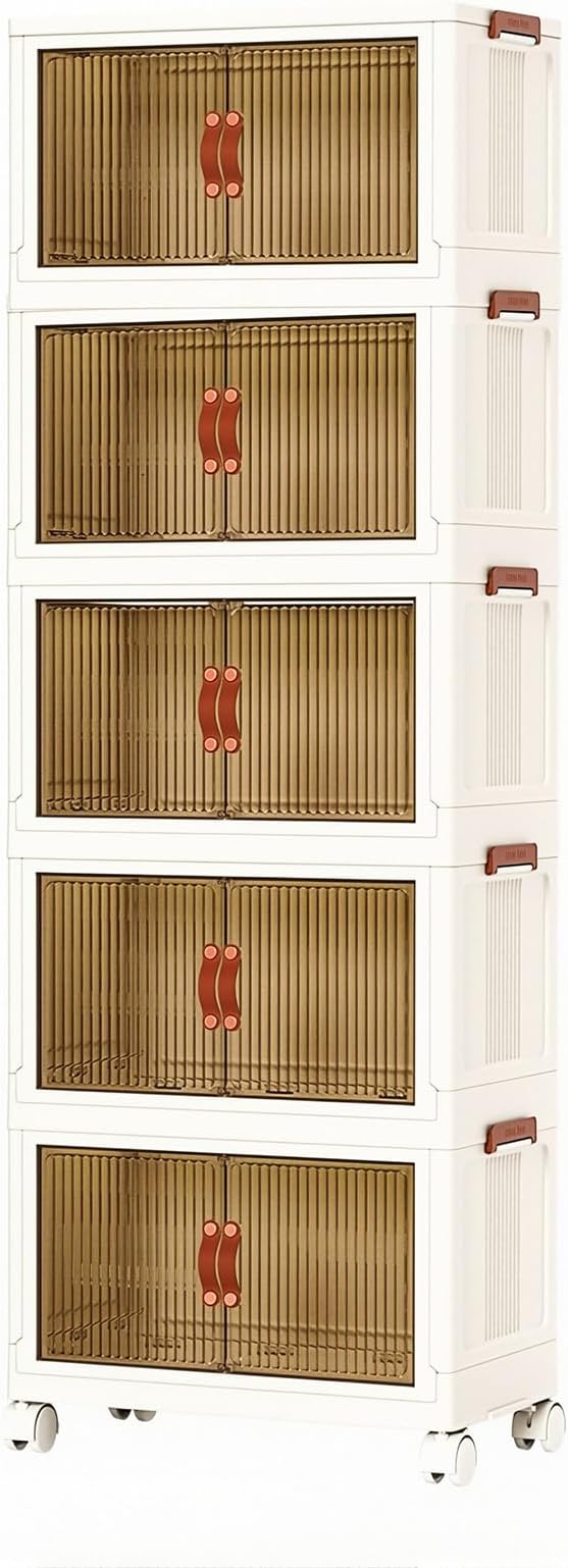 5 Tier Plastic Stackable Storage Bins and Boxes Organizer, Foldable Containers, Stackable Closet Organizers, Collapsible Boxes, White (5 Tier, 25.8″) by Unknown