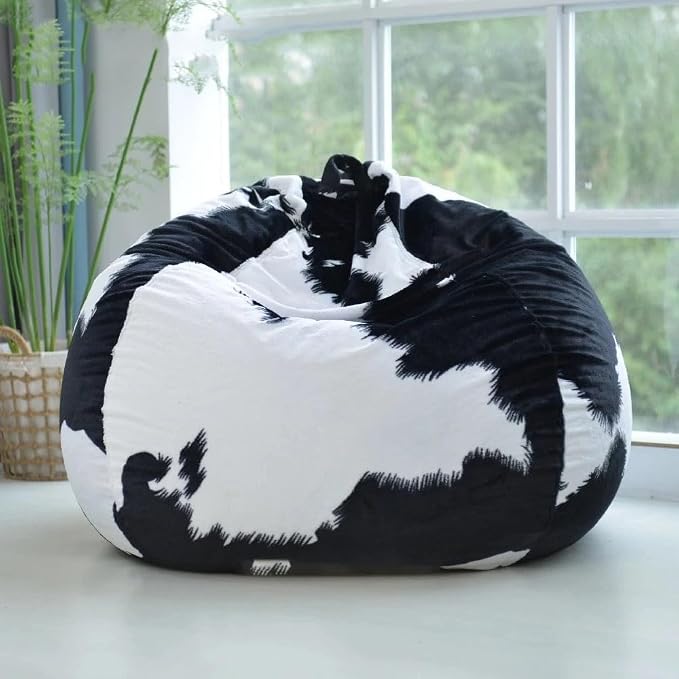 Bean Bag Chair (No Filler) Soft Faux Fur Stuffed Animal Bean Bag Storage Fluffy Plush Bean Bag Cover Washable for Adults and Kids Christmas Gfit(White) by Unknown