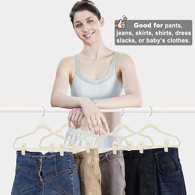 TOFIIGREM Velvet Hanger Clips - 40 PCS Beige Non-Slip Velvet Clips for Pants, Suits & Skirts - Image 2