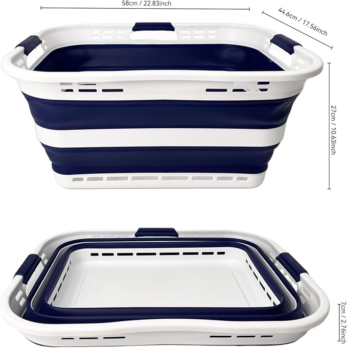 SAMMART Set of 2 Collapsible Plastic Storage Basket - Foldable Pop Up Storage Container - Portable Laundry Organizer - Space Saving Hamper (White/Starry Blue, 42L (Style A)) - Image 9