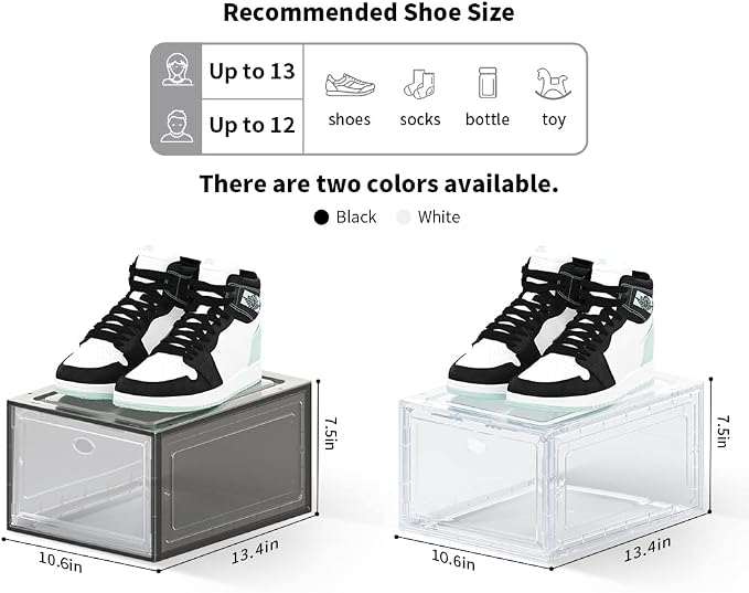 Large Clear Plastic Shoe Boxes Stackable, 10 Pack Drop Front Shoe Storage Box 0rganizer, Sneaker Storage Shoe Containers Display Case for Size 12 (Ash 10pack) - Image 7