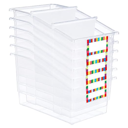 gisgfim 6 Pack Picture Book Bin with Dividers Classroom Library Book Bin Small Plastic Books Holders with Labels for Classroom Library Magazines Storage Organizer 13.5 x 8.75 x 7.75 in(Clear) by gisgfim